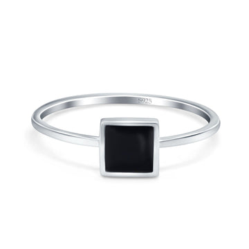 Solitaire Fashion Petite Dainty Ring Princess Cut Simulated Black Onyx 925 Sterling Silver